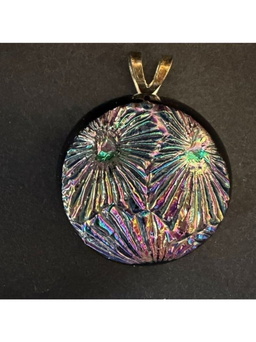 Rainbow Dichroic Fused Glass Iridescent Sunburst Pendant & Earrings Set